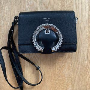 JimmyChoo Madeline Crystal Logo Handbag In Black